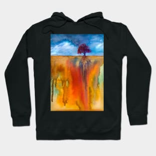 Watercolor abstract landscape and single tree Hoodie